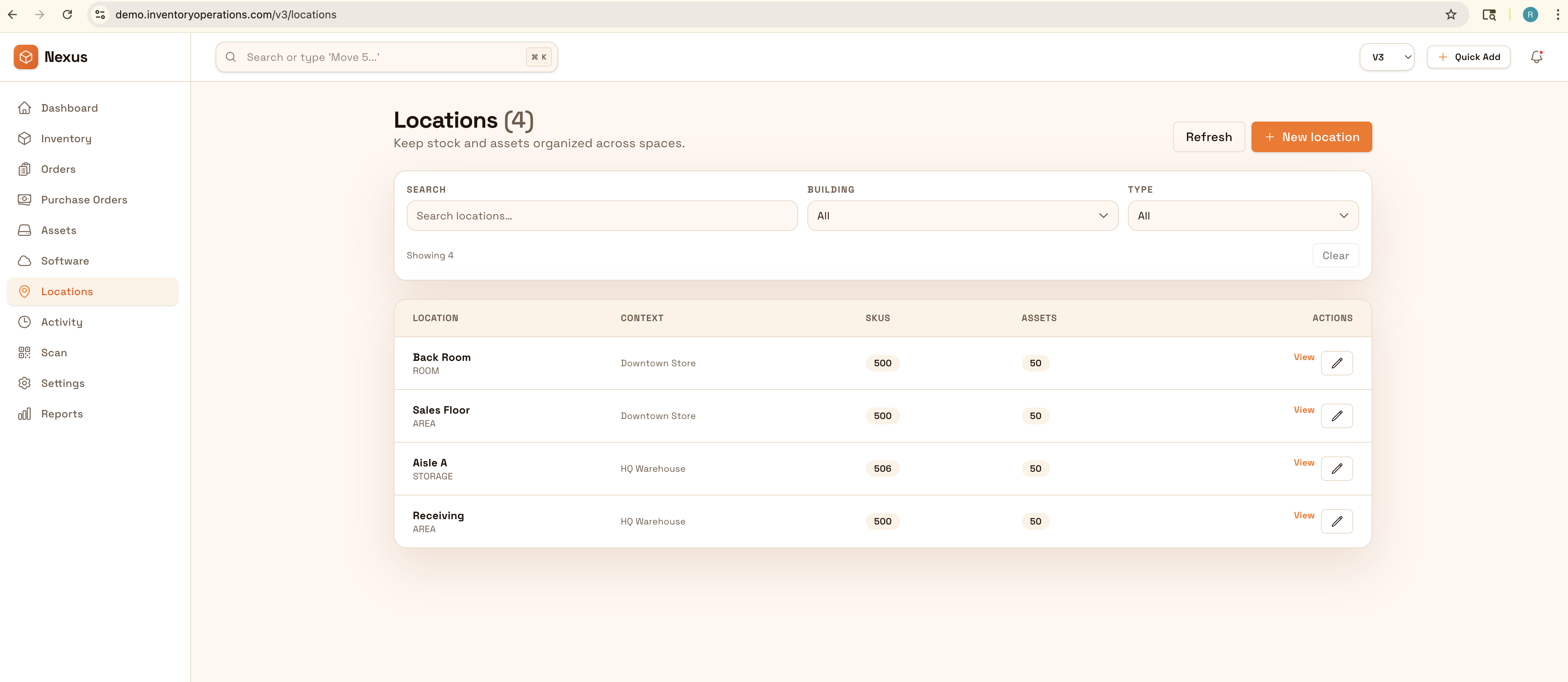 Captura de la vista de ubicaciones